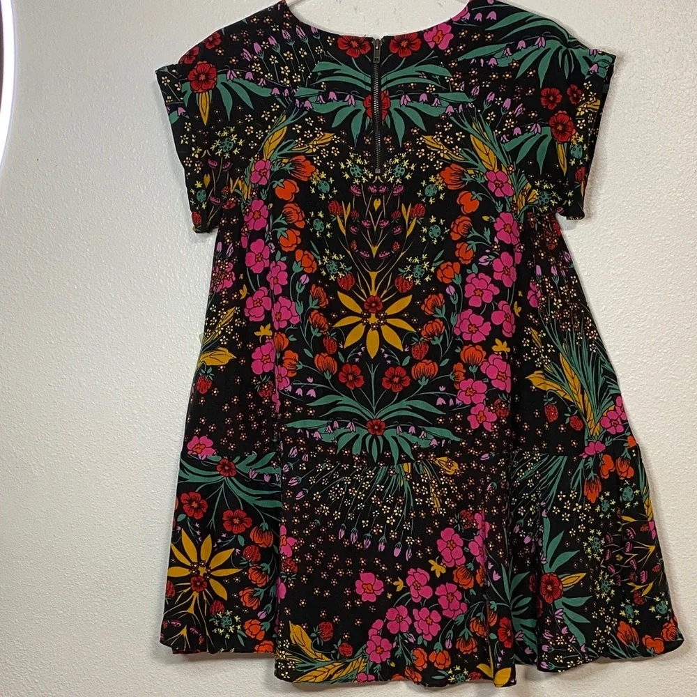 Free People Black Floral Mini Dress Size XS 57% Viscose 43%Lyocell